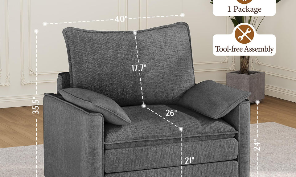 Vesgantti Modular Sectional Sofa, Cloud Couch, Modern Corduroy/Chenille, Height Adjustable, Cloud-Like Comfort, Deep Seat, Movable Ottoman, Couches for Living Room