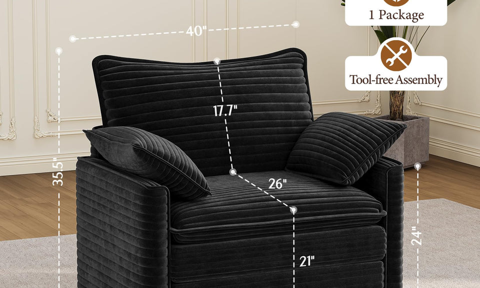 Vesgantti Modular Sectional Sofa, Cloud Couch, Modern Corduroy/Chenille, Height Adjustable, Cloud-Like Comfort, Deep Seat, Movable Ottoman, Couches for Living Room