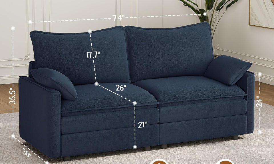 Vesgantti Modular Sectional Sofa, Cloud Couch, Modern Corduroy/Chenille, Height Adjustable, Cloud-Like Comfort, Deep Seat, Movable Ottoman, Couches for Living Room