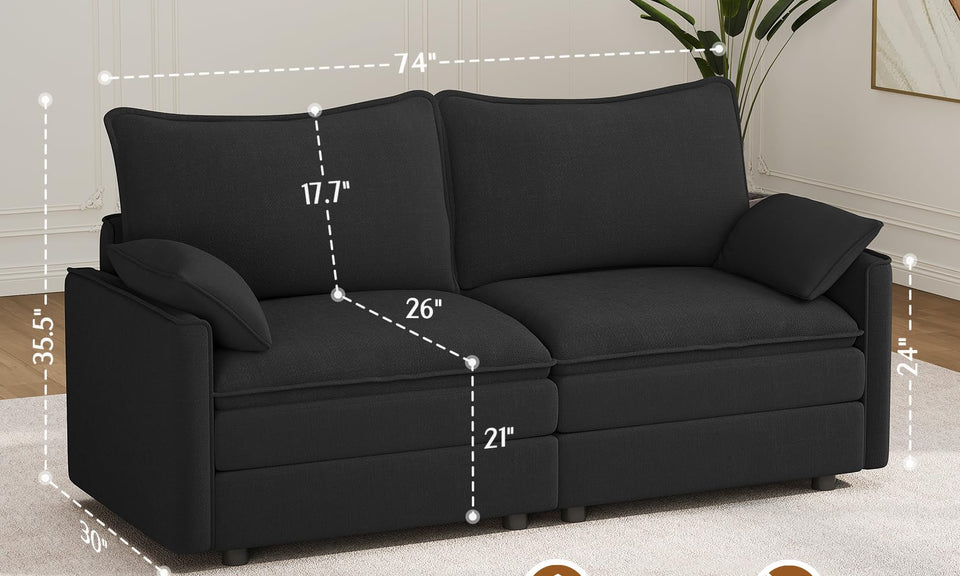 Vesgantti Modular Sectional Sofa, Cloud Couch, Modern Corduroy/Chenille, Height Adjustable, Cloud-Like Comfort, Deep Seat, Movable Ottoman, Couches for Living Room