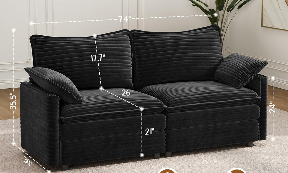 Vesgantti Modular Sectional Sofa, Cloud Couch, Modern Corduroy/Chenille, Height Adjustable, Cloud-Like Comfort, Deep Seat, Movable Ottoman, Couches for Living Room