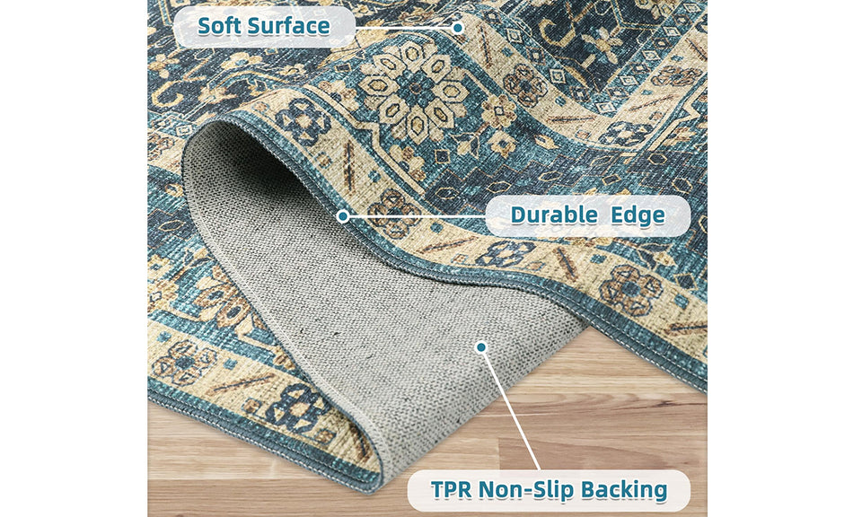 Washable Non-Slip Boho Area Rug for Living Room and Bedroom
