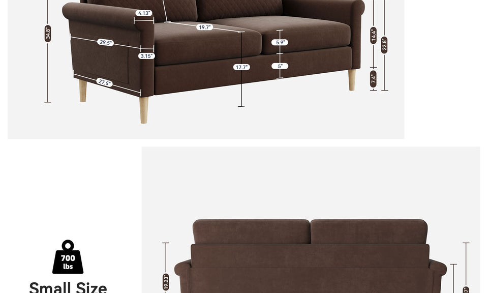 Vesgantti 65'' Loveseat Sofa Couch for Living Room, Modern Sofa,Small Couches for Small Spaces, Upholstered 2-Seater Love Seats Couch for Bedroom, Apartment, Home Office, Tool-Free Assembly