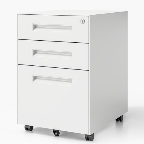Dripex 3-Drawer Mobile File Cabinet with Lock, Metal Rolling Filing Cabinet for Home Office, Fully Assembled