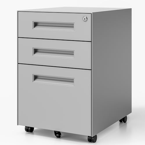 Dripex 3-Drawer Mobile File Cabinet with Lock, Metal Rolling Filing Cabinet for Home Office, Fully Assembled
