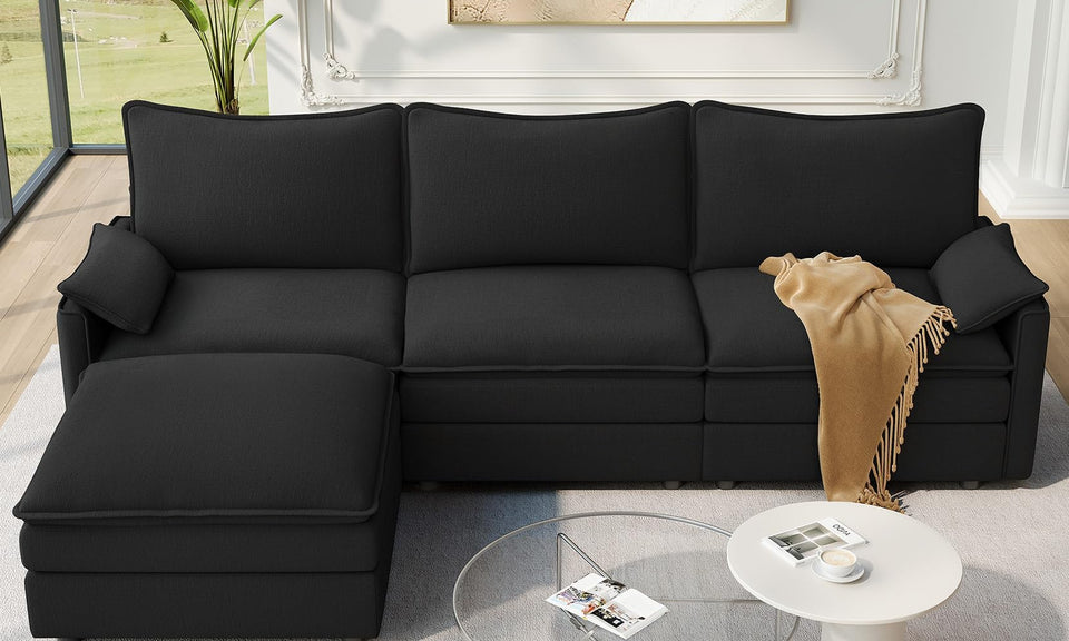 Vesgantti Modular Sectional Sofa, Cloud Couch, Modern Corduroy/Chenille, Height Adjustable, Cloud-Like Comfort, Deep Seat, Movable Ottoman, Couches for Living Room