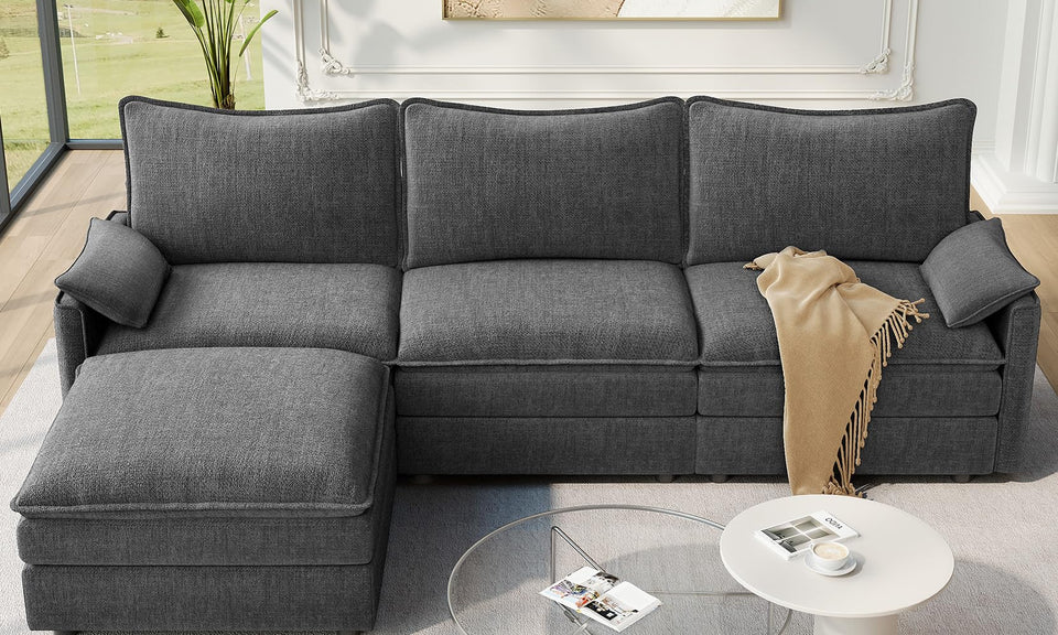 Vesgantti Modular Sectional Sofa, Cloud Couch, Modern Corduroy/Chenille, Height Adjustable, Cloud-Like Comfort, Deep Seat, Movable Ottoman, Couches for Living Room