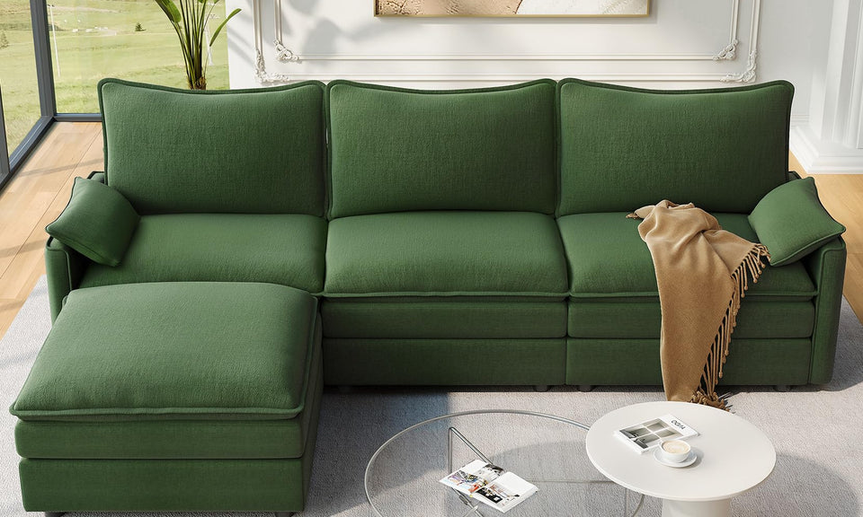 Vesgantti Modular Sectional Sofa, Cloud Couch, Modern Corduroy/Chenille, Height Adjustable, Cloud-Like Comfort, Deep Seat, Movable Ottoman, Couches for Living Room