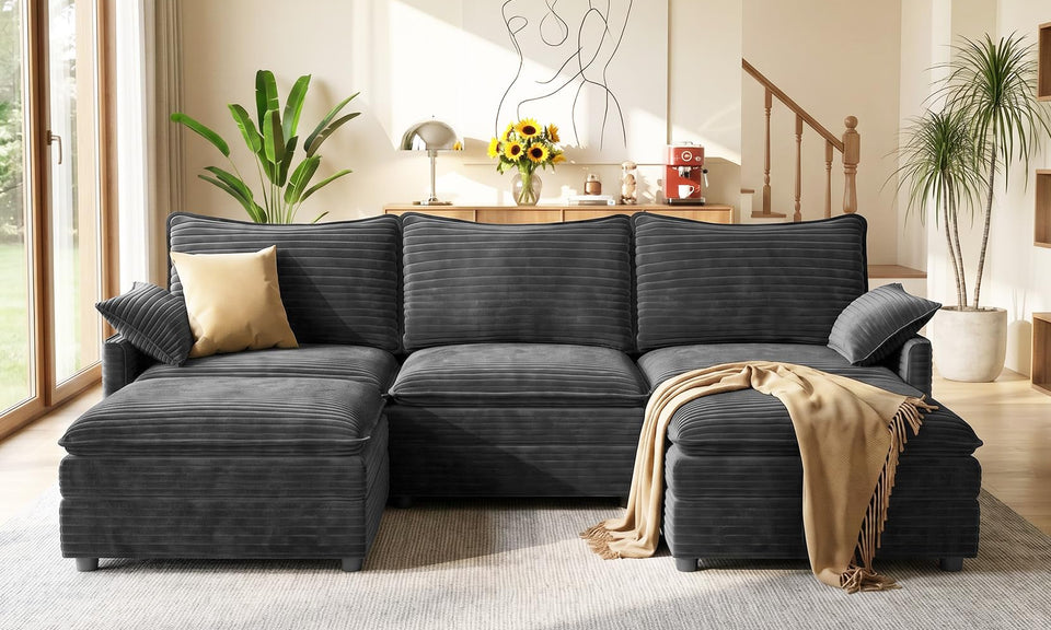 Vesgantti Modular Sectional Sofa, Cloud Couch, Modern Corduroy/Chenille, Height Adjustable, Cloud-Like Comfort, Deep Seat, Movable Ottoman, Couches for Living Room