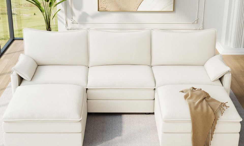 Vesgantti Modular Sectional Sofa, Cloud Couch, Modern Corduroy/Chenille, Height Adjustable, Cloud-Like Comfort, Deep Seat, Movable Ottoman, Couches for Living Room