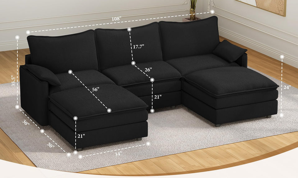 Vesgantti Modular Sectional Sofa, Cloud Couch, Modern Corduroy/Chenille, Height Adjustable, Cloud-Like Comfort, Deep Seat, Movable Ottoman, Couches for Living Room
