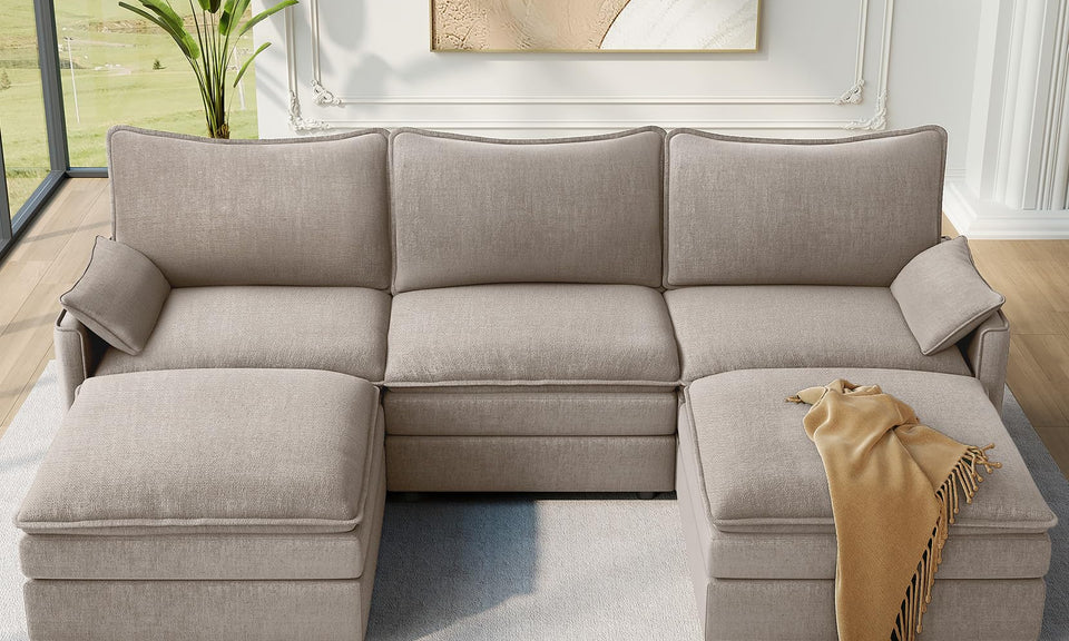 Vesgantti Modular Sectional Sofa, Cloud Couch, Modern Corduroy/Chenille, Height Adjustable, Cloud-Like Comfort, Deep Seat, Movable Ottoman, Couches for Living Room
