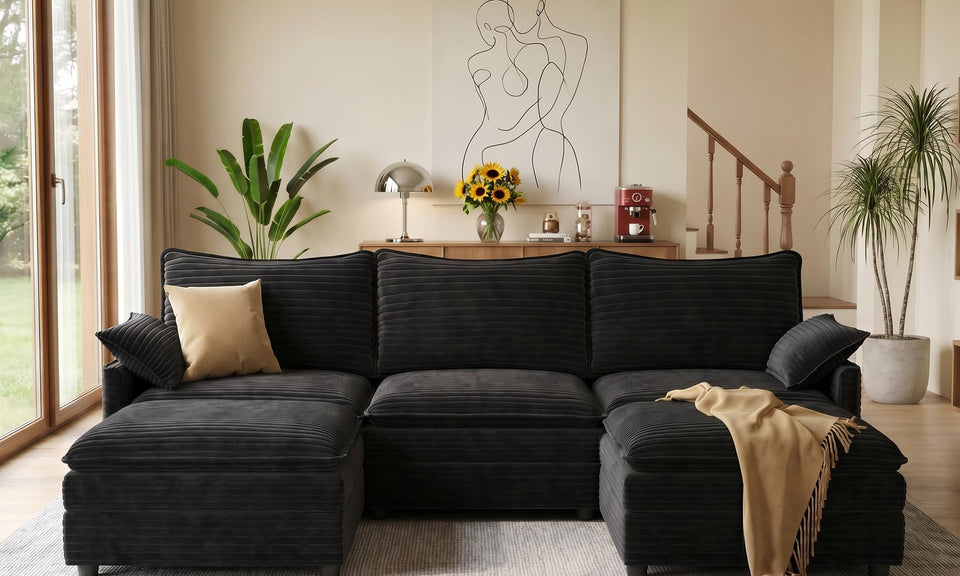 Vesgantti Modular Sectional Sofa, Cloud Couch, Modern Corduroy/Chenille, Height Adjustable, Cloud-Like Comfort, Deep Seat, Movable Ottoman, Couches for Living Room