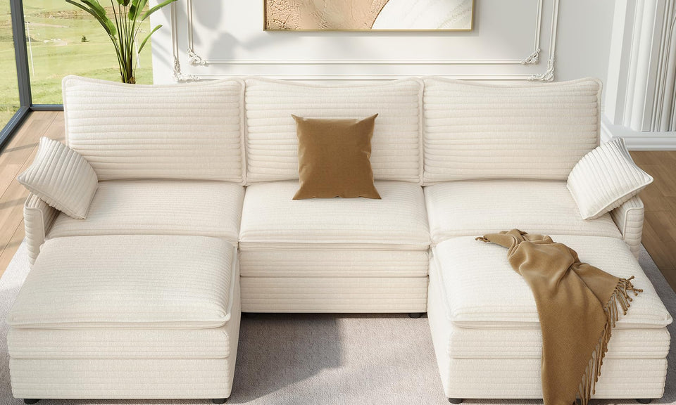 Vesgantti Modular Sectional Sofa, Cloud Couch, Modern Corduroy/Chenille, Height Adjustable, Cloud-Like Comfort, Deep Seat, Movable Ottoman, Couches for Living Room