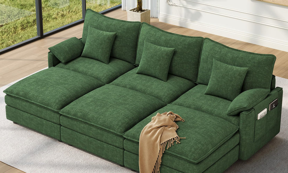 Vesgantti Modular Sectional Sofa, Cloud Couch, Modern Corduroy/Chenille, Height Adjustable, Cloud-Like Comfort, Deep Seat, Movable Ottoman, Couches for Living Room