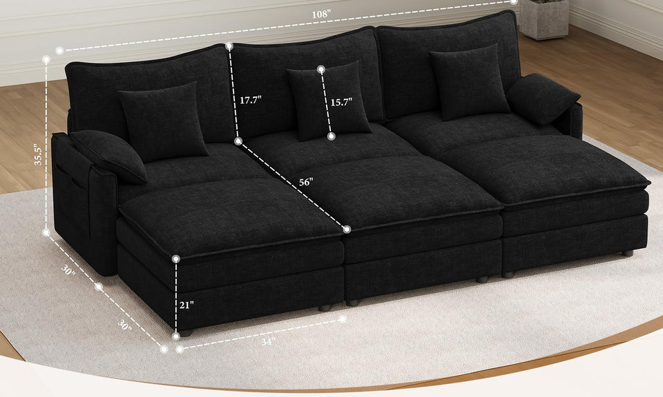 Vesgantti Modular Sectional Sofa, Cloud Couch, Modern Corduroy/Chenille, Height Adjustable, Cloud-Like Comfort, Deep Seat, Movable Ottoman, Couches for Living Room