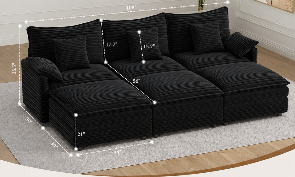 Vesgantti Modular Sectional Sofa, Cloud Couch, Modern Corduroy/Chenille, Height Adjustable, Cloud-Like Comfort, Deep Seat, Movable Ottoman, Couches for Living Room