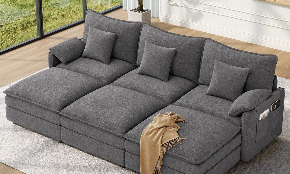 Vesgantti Modular Sectional Sofa, Cloud Couch, Modern Corduroy/Chenille, Height Adjustable, Cloud-Like Comfort, Deep Seat, Movable Ottoman, Couches for Living Room