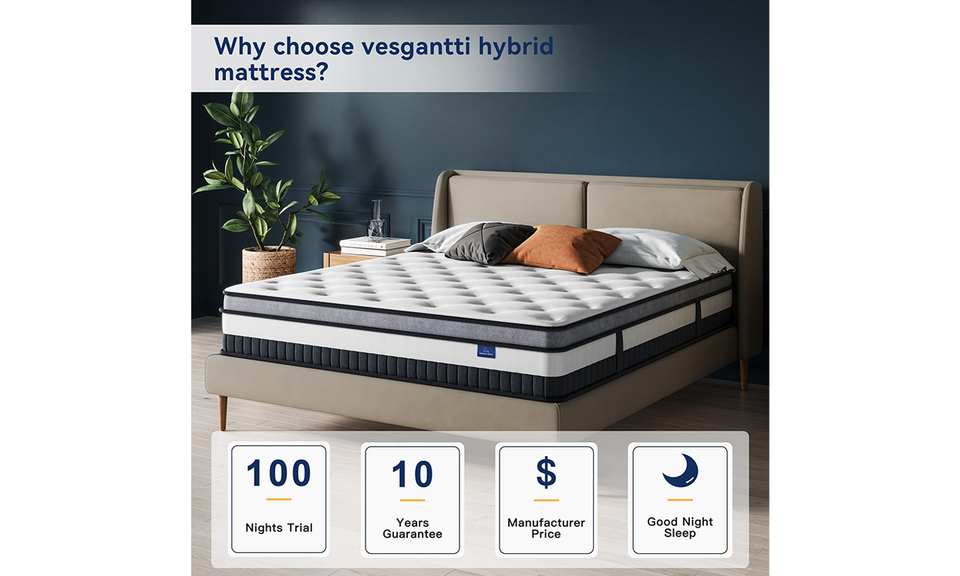 Vesgantti Nova Luxe Hybrid Mattress-8/10/12"- Medium Firm Feel