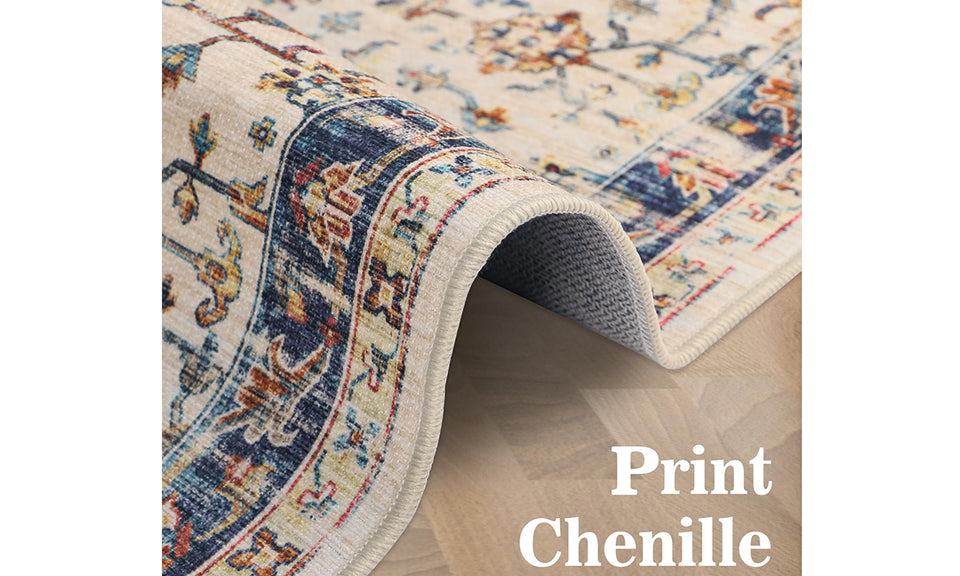 Lightweight Washable Oriental Area Rug for Living Room, Bedroom, Dining Room, Office