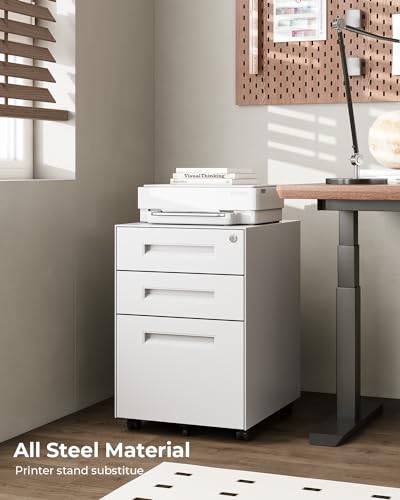 Dripex 3-Drawer Mobile File Cabinet with Lock, Metal Rolling Filing Cabinet for Home Office, Fully Assembled