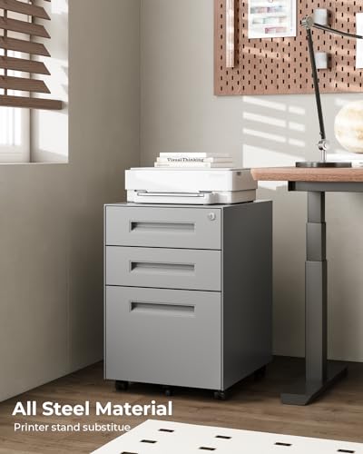 Dripex 3-Drawer Mobile File Cabinet with Lock, Metal Rolling Filing Cabinet for Home Office, Fully Assembled