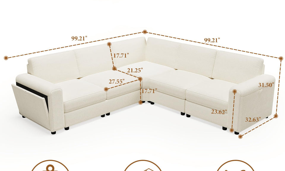 Vesgantti Modular L Shaped Sectional Couch, Chenille Corner Sofa with Storage Armrests