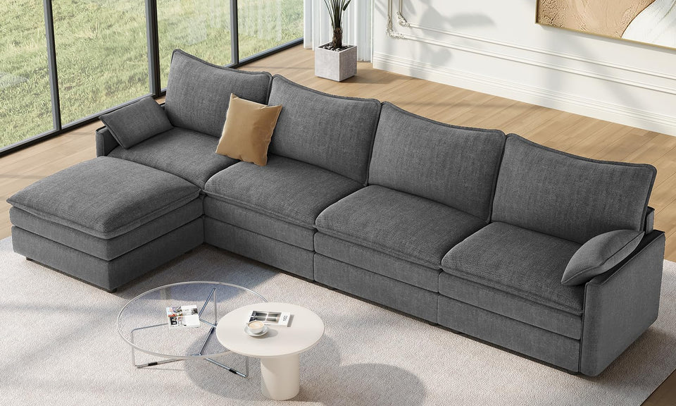 Vesgantti Modular Sectional Sofa, Cloud Couch, Modern Corduroy/Chenille, Height Adjustable, Cloud-Like Comfort, Deep Seat, Movable Ottoman, Couches for Living Room