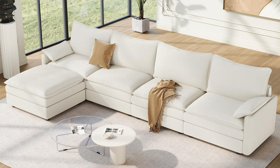 Vesgantti Modular Sectional Sofa, Cloud Couch, Modern Corduroy/Chenille, Height Adjustable, Cloud-Like Comfort, Deep Seat, Movable Ottoman, Couches for Living Room
