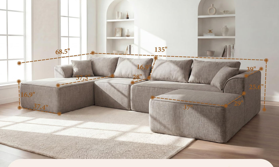 Vesgantti 106"/135" Boneless Cloud Couch with Chaise, No Assembly Required, Deep Seat L Couch, Sectional Modular Sofa, Memory Foam Living Room Couches for Apartment, Corduroy/Chenille