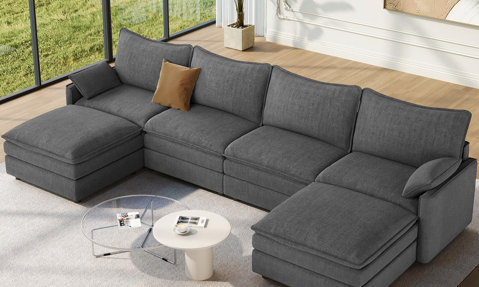 Vesgantti Modular Sectional Sofa, Cloud Couch, Modern Corduroy/Chenille, Height Adjustable, Cloud-Like Comfort, Deep Seat, Movable Ottoman, Couches for Living Room
