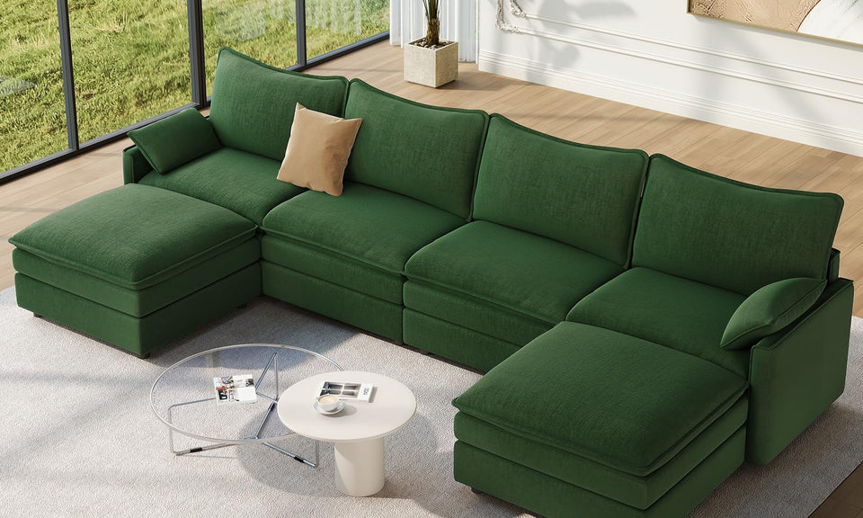 Vesgantti Modular Sectional Sofa, Cloud Couch, Modern Corduroy/Chenille, Height Adjustable, Cloud-Like Comfort, Deep Seat, Movable Ottoman, Couches for Living Room