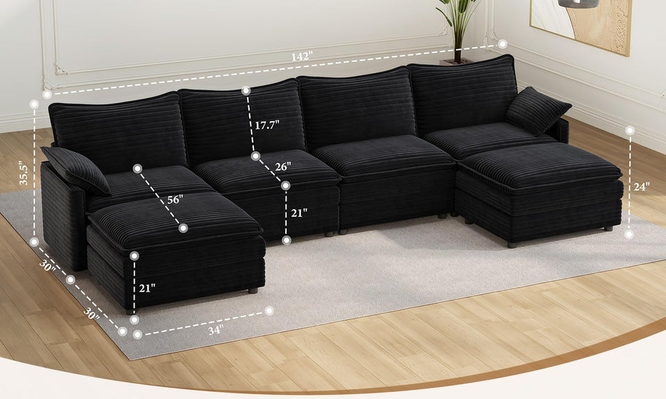 Vesgantti Modular Sectional Sofa, Cloud Couch, Modern Corduroy/Chenille, Height Adjustable, Cloud-Like Comfort, Deep Seat, Movable Ottoman, Couches for Living Room