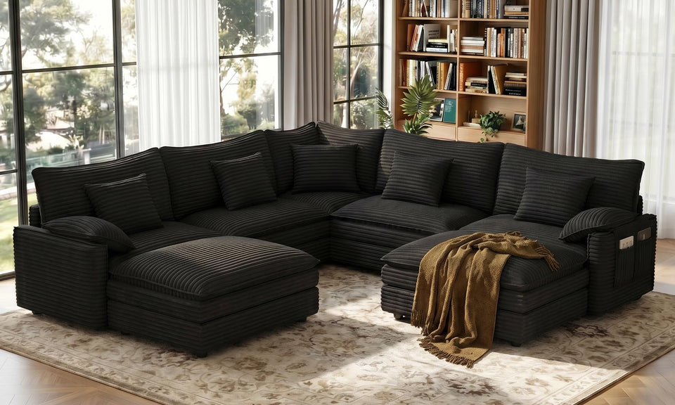 Vesgantti Modular Sectional Sofa, Cloud Couch, Modern Corduroy/Chenille, Height Adjustable, Cloud-Like Comfort, Deep Seat, Movable Ottoman, Couches for Living Room