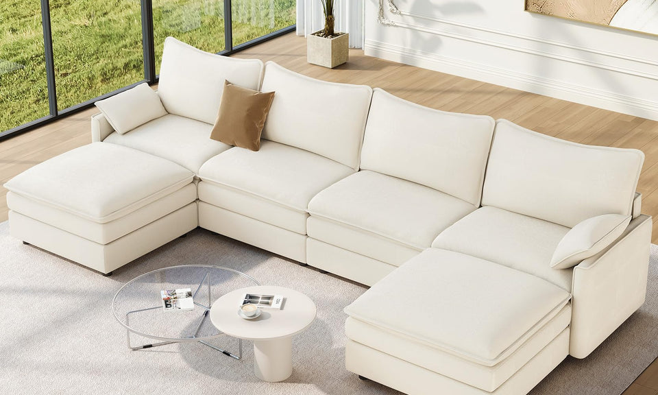 Vesgantti Modular Sectional Sofa, Cloud Couch, Modern Corduroy/Chenille, Height Adjustable, Cloud-Like Comfort, Deep Seat, Movable Ottoman, Couches for Living Room