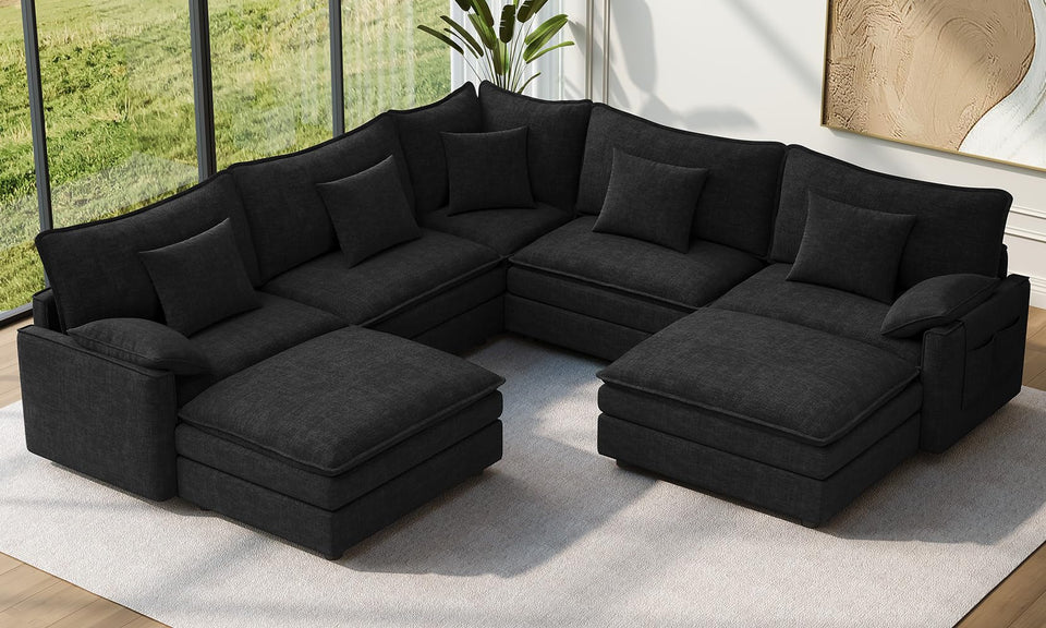Vesgantti Modular Sectional Sofa, Cloud Couch, Modern Corduroy/Chenille, Height Adjustable, Cloud-Like Comfort, Deep Seat, Movable Ottoman, Couches for Living Room