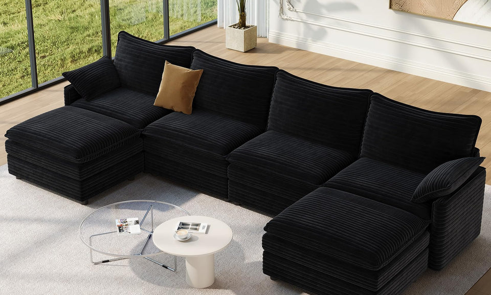 Vesgantti Modular Sectional Sofa, Cloud Couch, Modern Corduroy/Chenille, Height Adjustable, Cloud-Like Comfort, Deep Seat, Movable Ottoman, Couches for Living Room