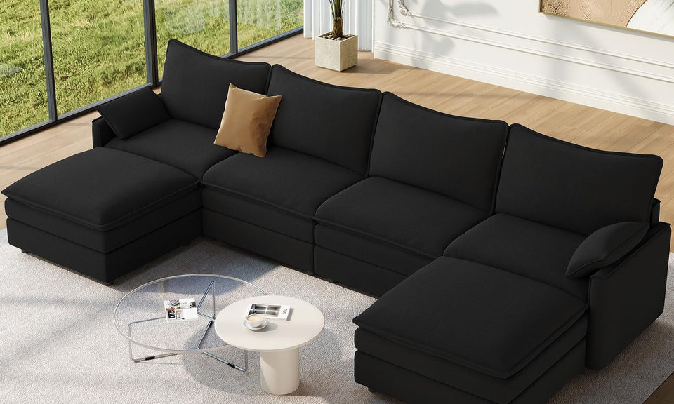 Vesgantti Modular Sectional Sofa, Cloud Couch, Modern Corduroy/Chenille, Height Adjustable, Cloud-Like Comfort, Deep Seat, Movable Ottoman, Couches for Living Room