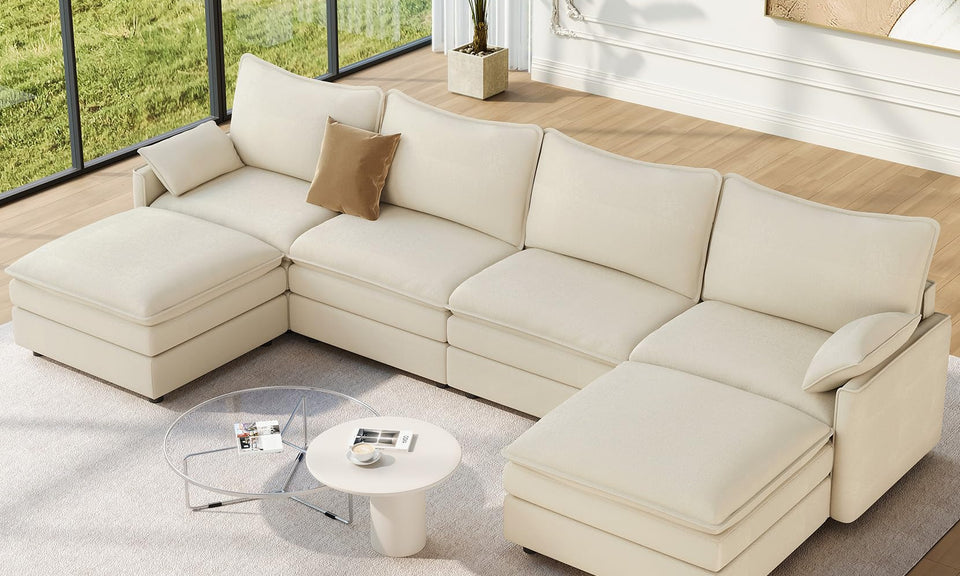 Vesgantti Modular Sectional Sofa, Cloud Couch, Modern Corduroy/Chenille, Height Adjustable, Cloud-Like Comfort, Deep Seat, Movable Ottoman, Couches for Living Room
