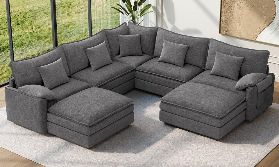 Vesgantti Modular Sectional Sofa, Cloud Couch, Modern Corduroy/Chenille, Height Adjustable, Cloud-Like Comfort, Deep Seat, Movable Ottoman, Couches for Living Room