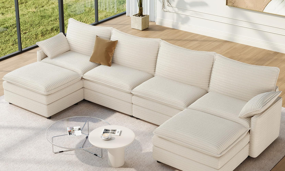 Vesgantti Modular Sectional Sofa, Cloud Couch, Modern Corduroy/Chenille, Height Adjustable, Cloud-Like Comfort, Deep Seat, Movable Ottoman, Couches for Living Room