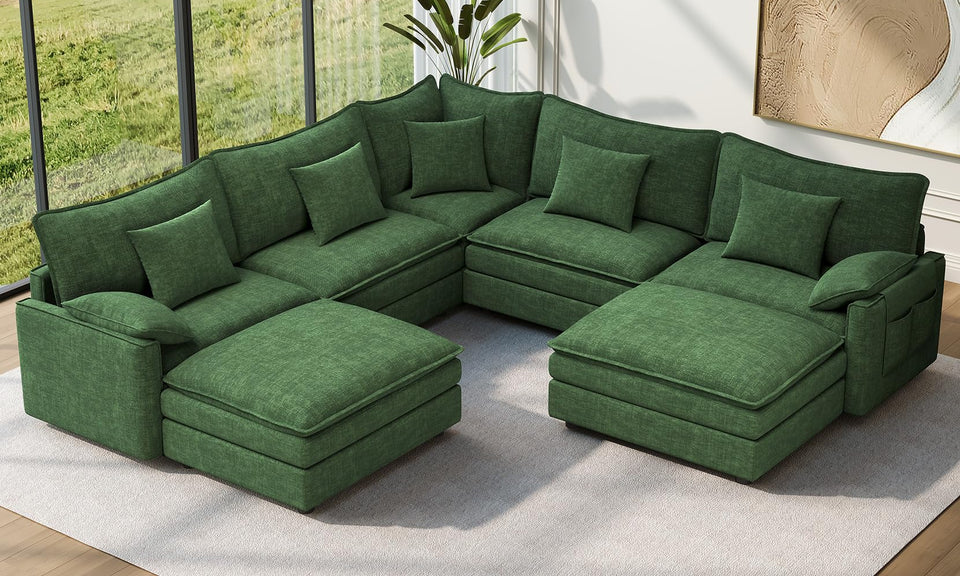 Vesgantti Modular Sectional Sofa, Cloud Couch, Modern Corduroy/Chenille, Height Adjustable, Cloud-Like Comfort, Deep Seat, Movable Ottoman, Couches for Living Room