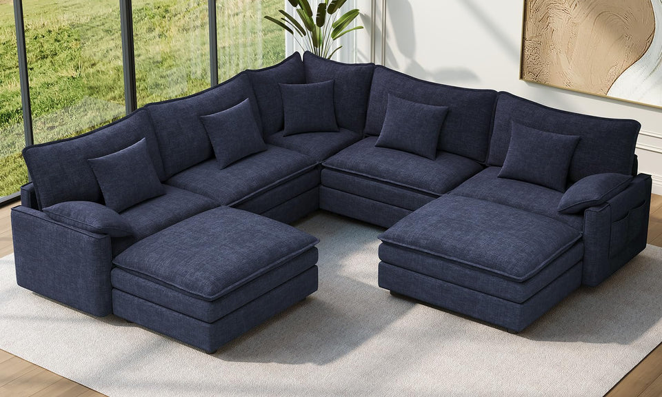 Vesgantti Modular Sectional Sofa, Cloud Couch, Modern Corduroy/Chenille, Height Adjustable, Cloud-Like Comfort, Deep Seat, Movable Ottoman, Couches for Living Room