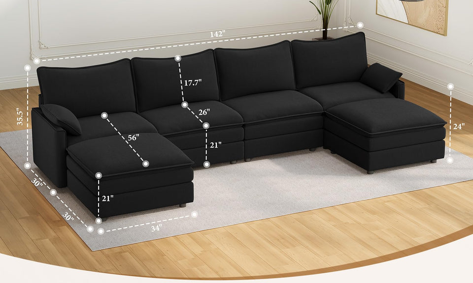 Vesgantti Modular Sectional Sofa, Cloud Couch, Modern Corduroy/Chenille, Height Adjustable, Cloud-Like Comfort, Deep Seat, Movable Ottoman, Couches for Living Room