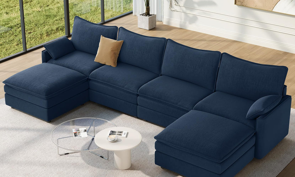 Vesgantti Modular Sectional Sofa, Cloud Couch, Modern Corduroy/Chenille, Height Adjustable, Cloud-Like Comfort, Deep Seat, Movable Ottoman, Couches for Living Room