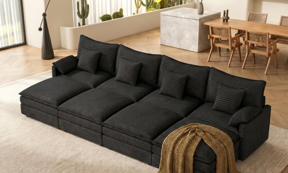 Vesgantti Modular Sectional Sofa, Cloud Couch, Modern Corduroy/Chenille, Height Adjustable, Cloud-Like Comfort, Deep Seat, Movable Ottoman, Couches for Living Room