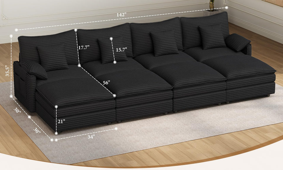 Vesgantti Modular Sectional Sofa, Cloud Couch, Modern Corduroy/Chenille, Height Adjustable, Cloud-Like Comfort, Deep Seat, Movable Ottoman, Couches for Living Room