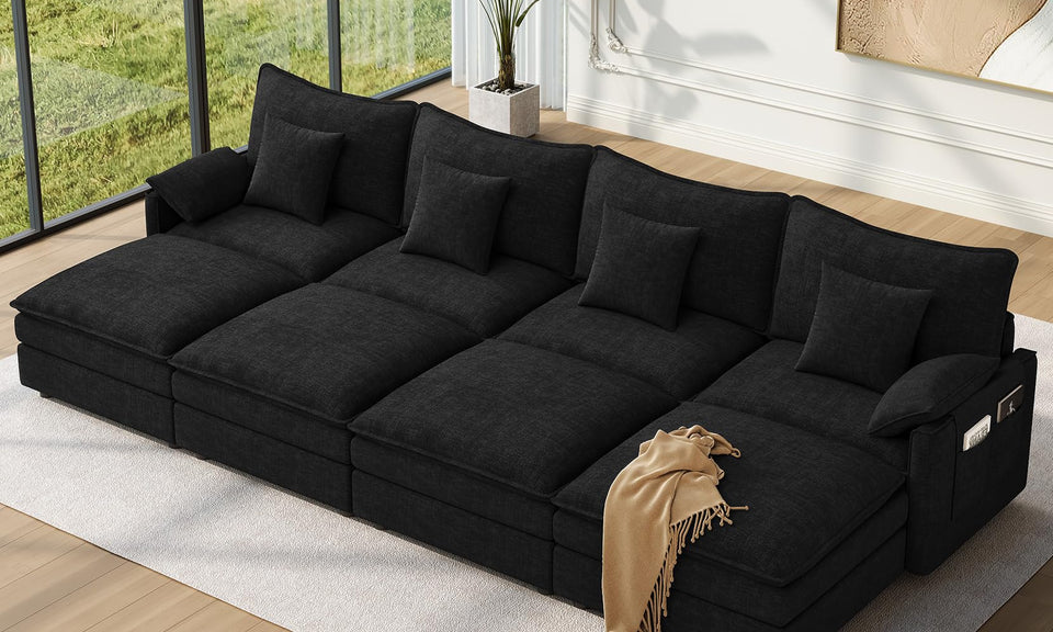 Vesgantti Modular Sectional Sofa, Cloud Couch, Modern Corduroy/Chenille, Height Adjustable, Cloud-Like Comfort, Deep Seat, Movable Ottoman, Couches for Living Room
