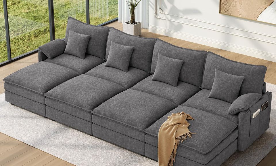 Vesgantti Modular Sectional Sofa, Cloud Couch, Modern Corduroy/Chenille, Height Adjustable, Cloud-Like Comfort, Deep Seat, Movable Ottoman, Couches for Living Room