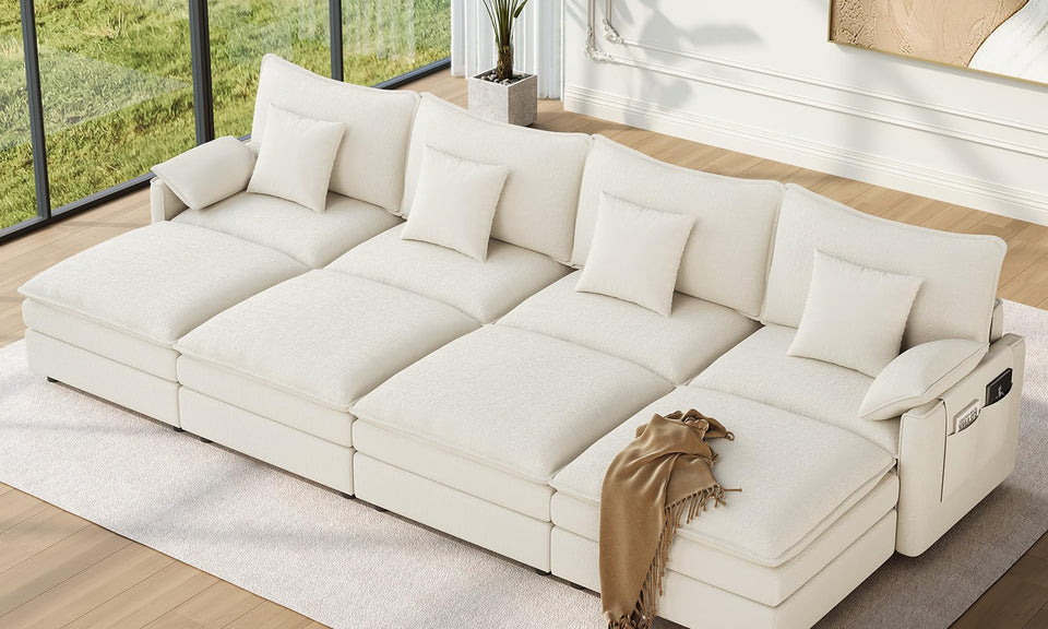Vesgantti Modular Sectional Sofa, Cloud Couch, Modern Corduroy/Chenille, Height Adjustable, Cloud-Like Comfort, Deep Seat, Movable Ottoman, Couches for Living Room